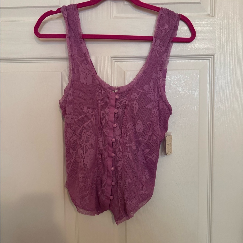 Free People Lavender Floral Lace Blouse